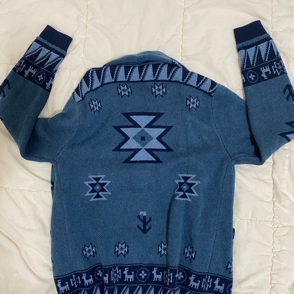 Wallace & Barnes Blue Reindeer Cardigan Sweater 100% Cotton size S - Picture 4 of 4